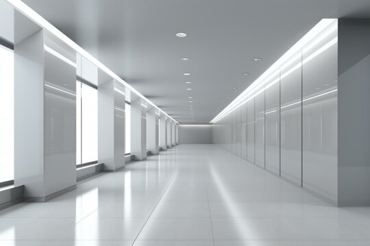 Large office blank corridor. City gallery. Generate Ai