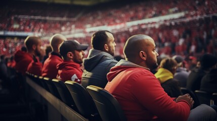 Spectator in Red Watching an Event at a Stadium - obrazy, fototapety, plakaty