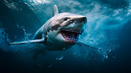 Great White Shark Emerging with Open Jaws