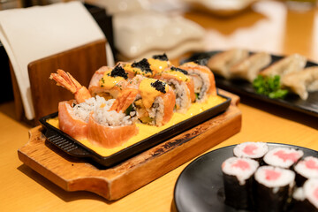 Salmon Sushi with Cheese Sauce