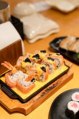 Salmon Sushi with Cheese Sauce