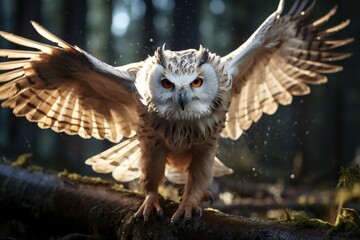 Fierce Eagle Owl Preparing for Landing Amidst Forest Splendor.