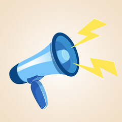 blue bullhorn with lightning bolts on a light beige background