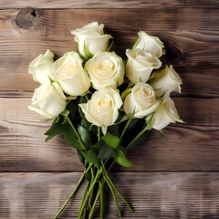 White Roses on Wooden Background