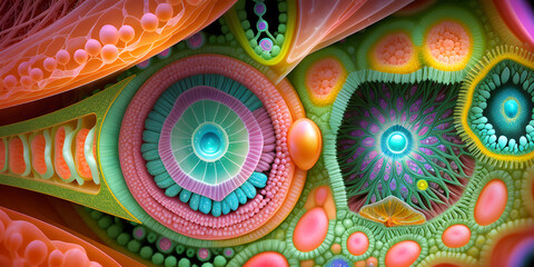 An abstract drawing of the microcosm, bacteria and microbes