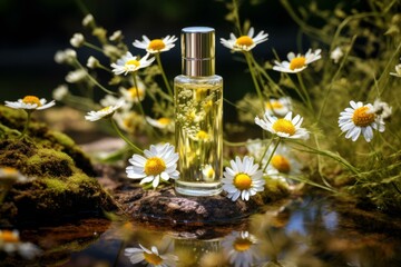 Soothing Oil chamomile perfume. Medicine massage. Generate Ai