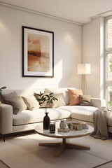 Fototapeta na wymiar Cozy Modern Living Room with Neutral Tones and Natural Light