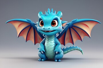 A charming 3D render of a colorful chibi baby dragon in the form of an cute adorable and lovable fantasy cartoon character © Dody