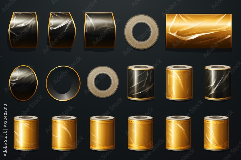 Aufkleber Rolls of gold foil are arranged in a bunch on a black background. Perfect for adding a touch of luxury or elegance to any design project