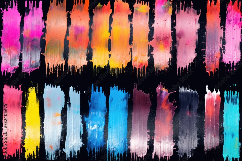 Poster colorful paint strokes creating a vibrant display on a black background. ideal for artistic projects