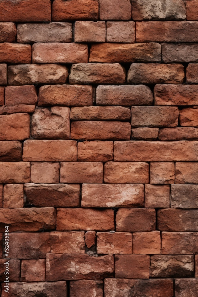 Poster A wall made of red bricks without mortar. Ideal for adding a rustic touch to architectural designs or creating a vintage backdrop