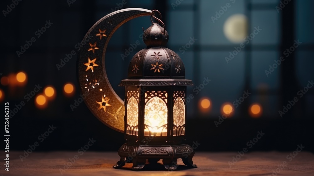 Aufkleber A lantern featuring a crescent and stars design. Perfect for adding a touch of celestial charm to any space