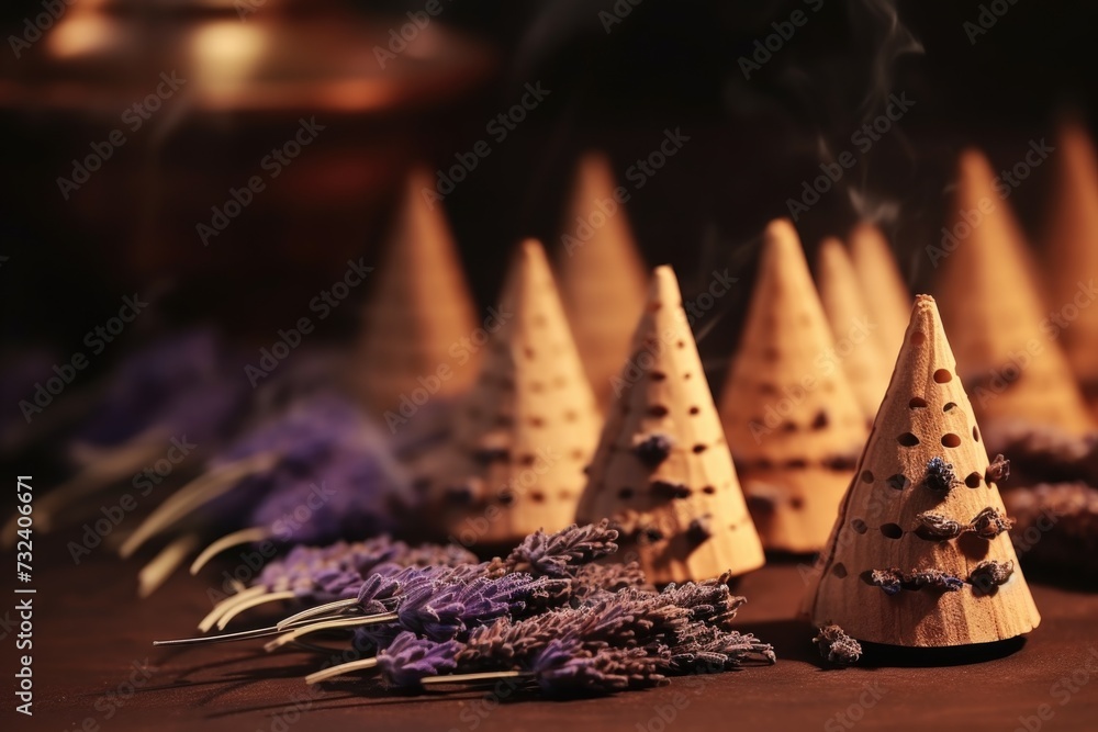 Poster a bunch of cones sitting on top of a table. can be used for various purposes