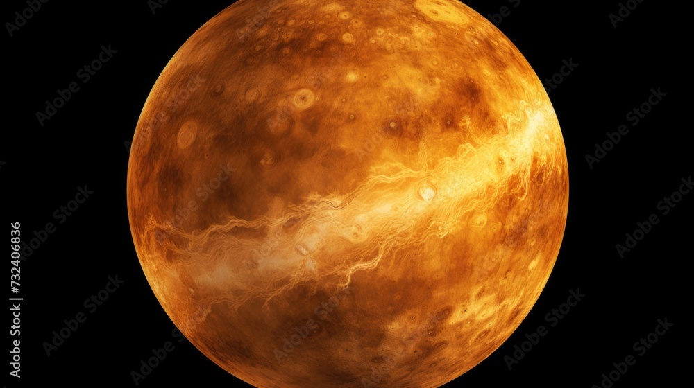 Poster A close-up view of a planet with a black background. Can be used for educational purposes or in science-related projects