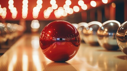 A bowling ball resting on a sturdy wooden table. Perfect for sports and recreational-themed designs