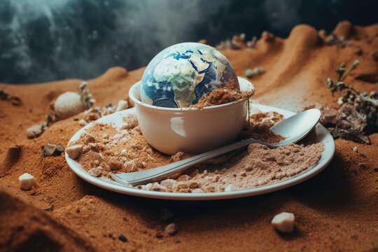 A simple image of a plate with a bowl of delicious ice cream and a spoon. Perfect for food-related designs or illustrating dessert recipes