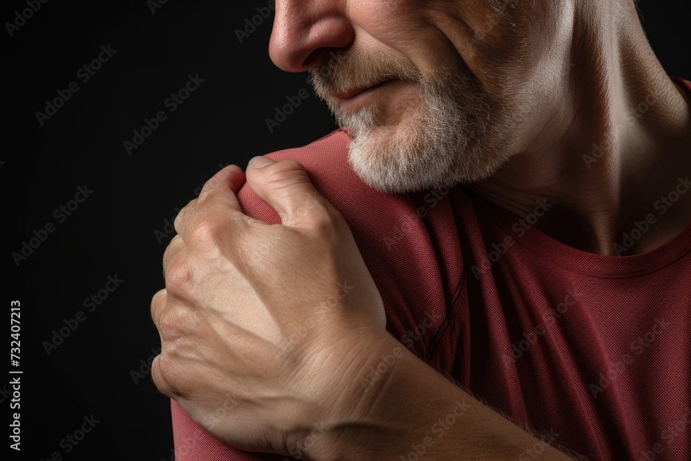 Poster a picture of a man with a beard wearing a red shirt. suitable for various uses