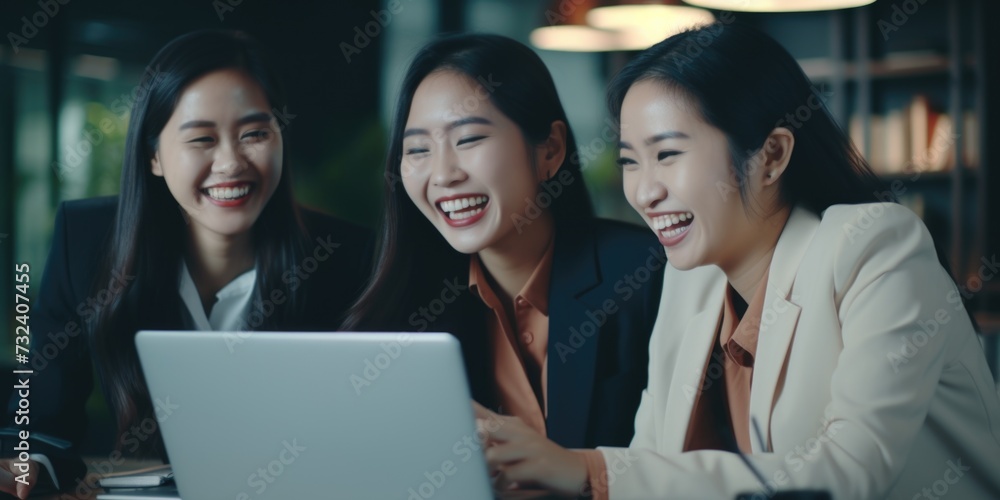 Poster a group of women sitting together around a laptop computer. this versatile image can be used to repr
