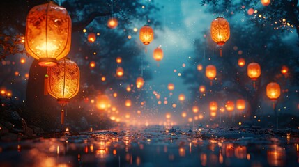 Glowing Lights in the Rain: A Magical Nighttime Scene Generative AI