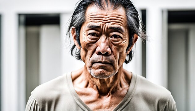 Asian Man with Deeply Depressed Expression Portrait Isolate 