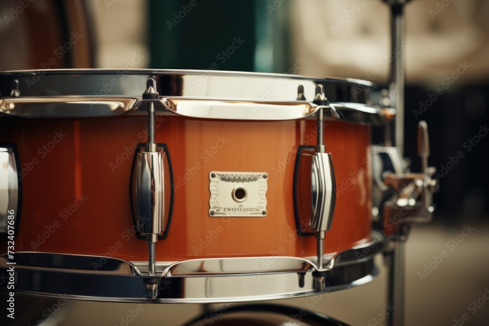 Poster Close-up view of a drum placed on a stand. Suitable for music-related designs and publications