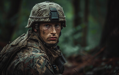 Man in Camouflage Uniform in the Woods