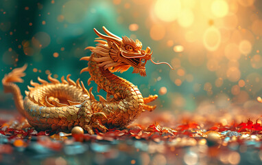 Golden Dragon Statue Perched on Table