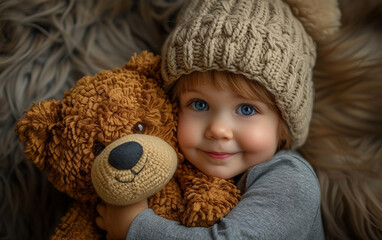 Little Girl Hugging Teddy Bear