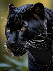 Black Panther. Muzzle dangerous wild predator in jungle