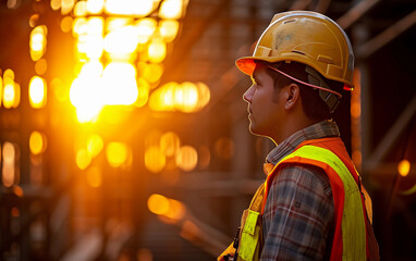 Man Wearing Hard Hat and Safety Vest