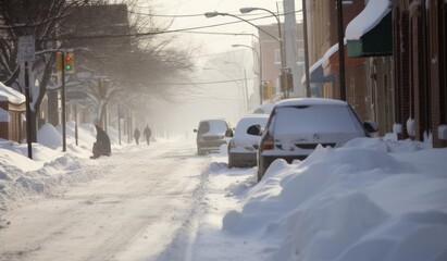 Parked cars covered with snow - snow storm