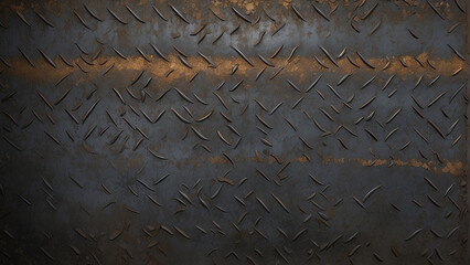 Old, Rustic, weathered damaged Seamless Metal Floor Plate.Black metal background or black steel surface. - obrazy, fototapety, plakaty