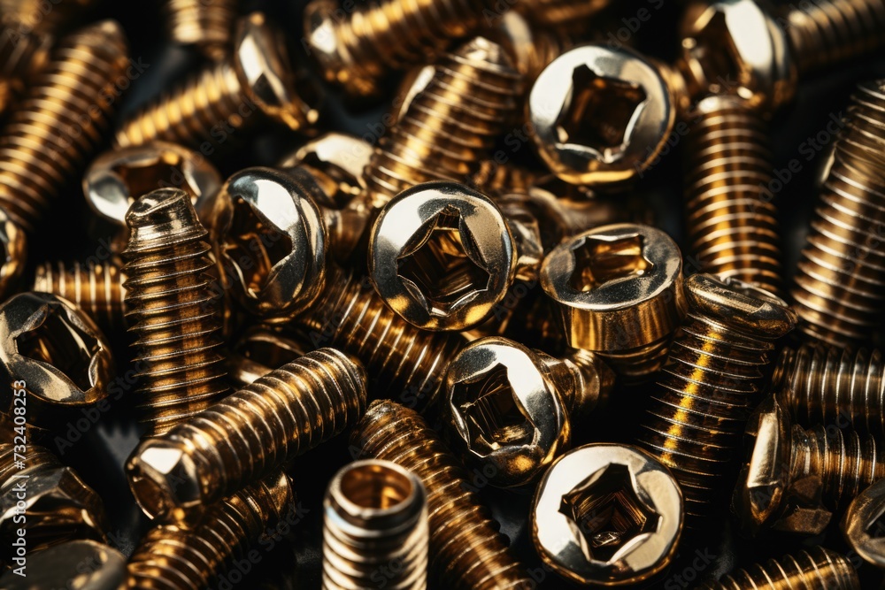 Poster a pile of screws and nuts on a table. suitable for diy projects and construction themes