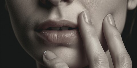 Person with finger on lips, signaling silence. Suitable for concepts related to secrets, confidentiality, and mystery