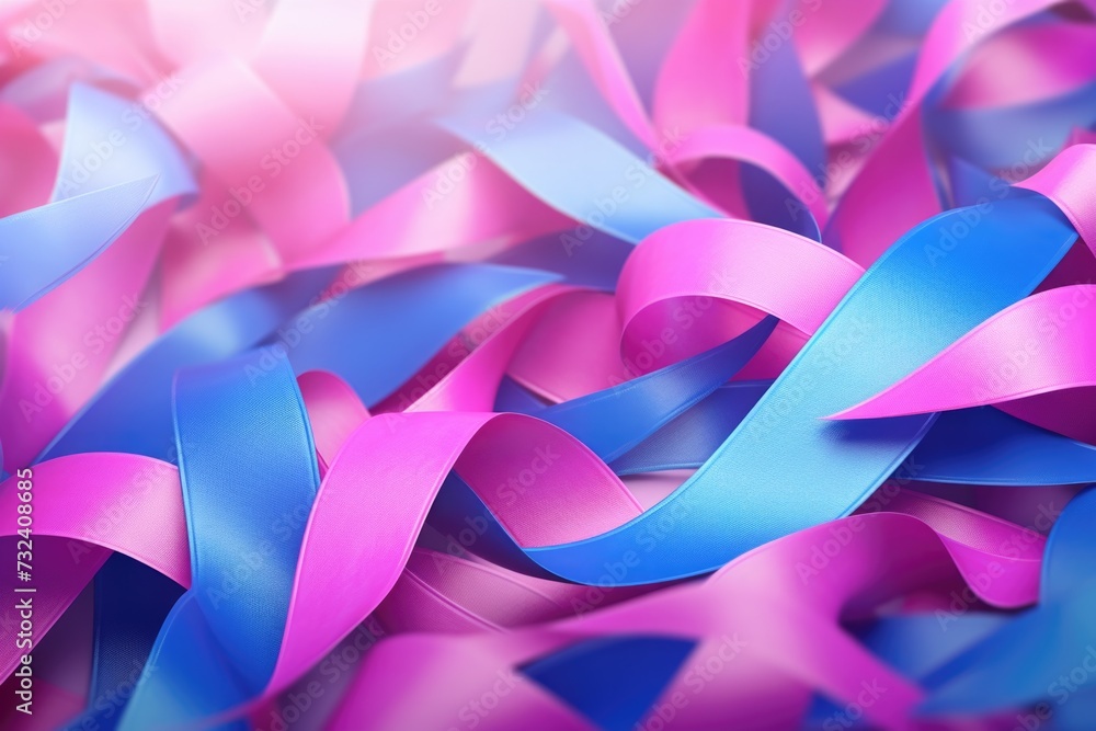 Poster A close-up view of a bunch of pink and blue ribbons. Perfect for adding a touch of color and charm to any project or event