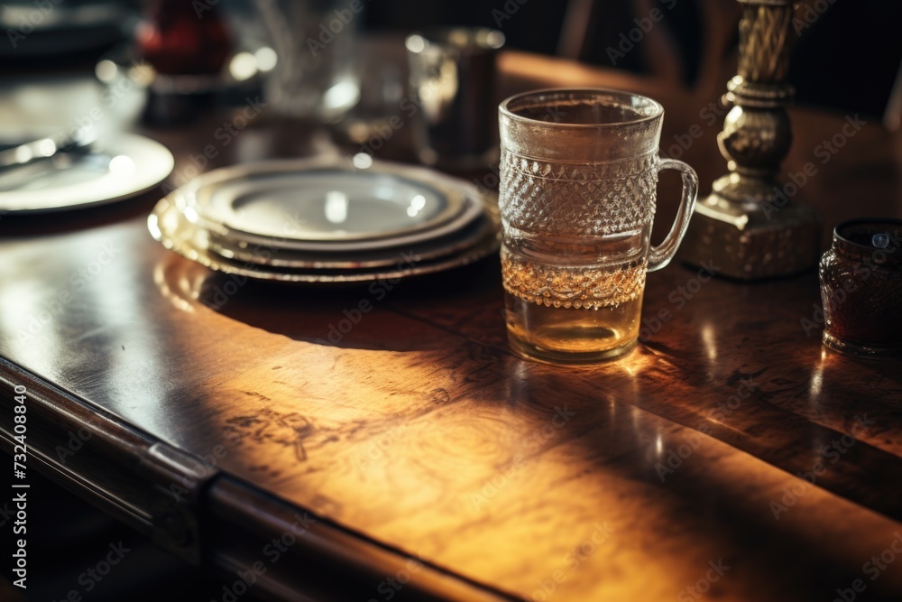 Poster a glass of beer sitting on top of a wooden table. perfect for showcasing a refreshing drink or creat