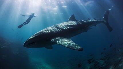 Obraz premium whale calf underwater