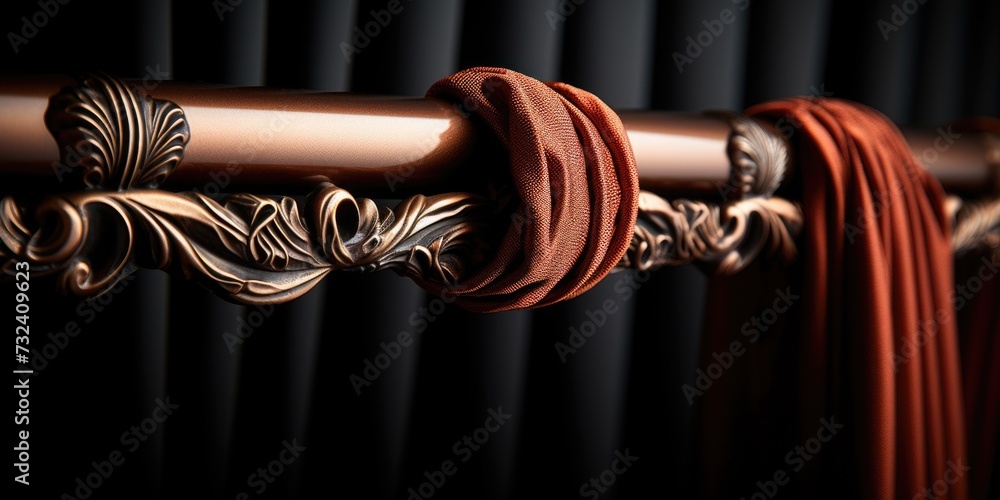 Poster a close up view of a curtain hanging on a rail. this image can be used to depict interior design, wi