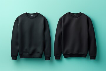 Two black sweatshirts displayed on a vibrant blue background. Perfect for showcasing clothing designs or highlighting the latest fashion trends