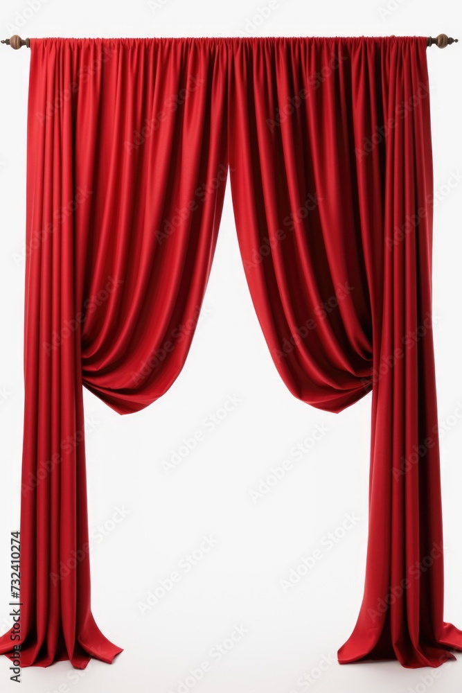 Poster A red curtain hanging from the side of a window. Perfect for adding a pop of color to any room