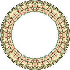 Vector colored round Yakut ornament. Endless circle, border, frame of the northern peoples of the Far East.