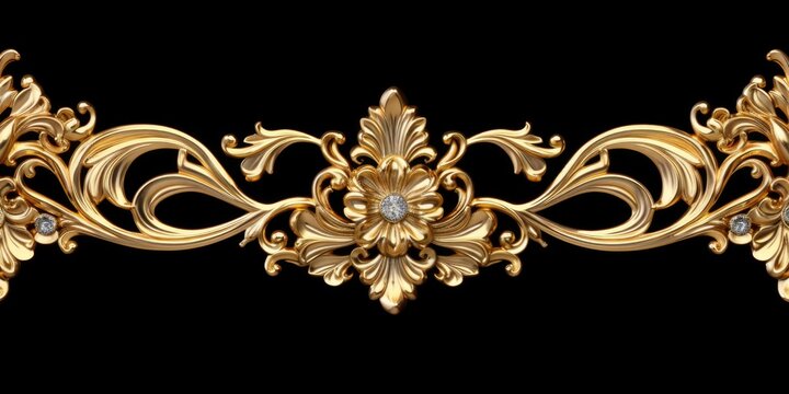 A luxurious gold ornate design with sparkling diamonds on a sleek black background. Perfect for adding a touch of elegance and glamour to any project