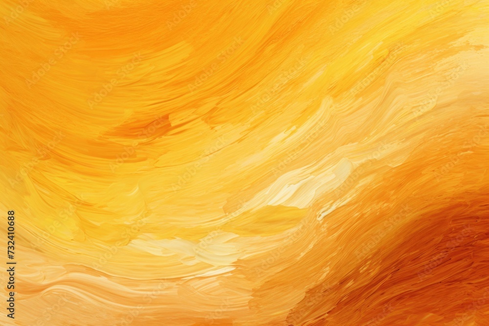 Poster a vibrant painting featuring an intricate swirl of orange and yellow colors. perfect for adding a bu
