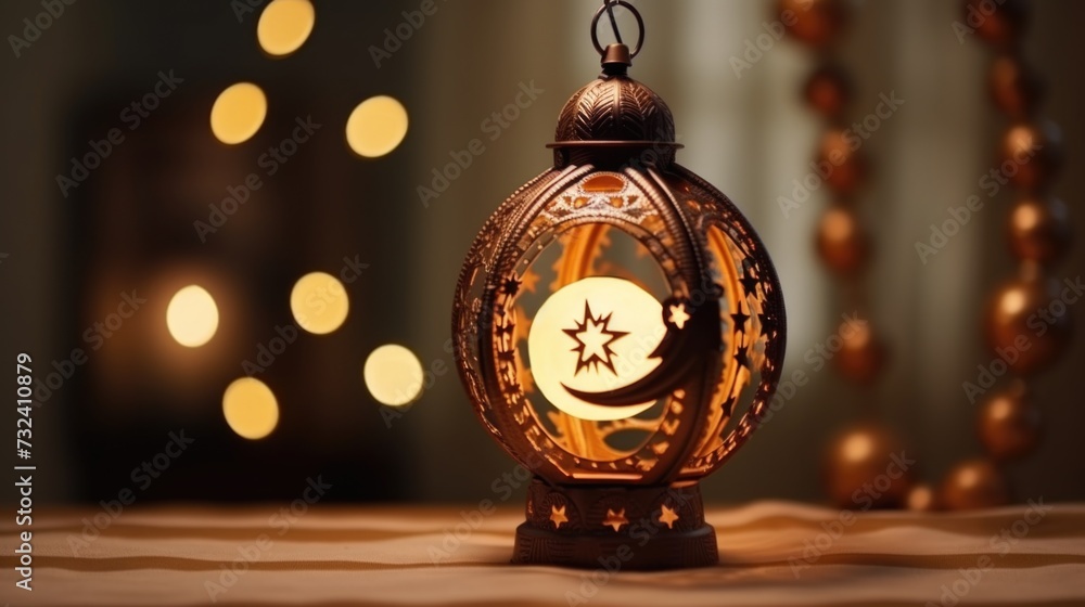 Poster Lantern with a crescent and star symbol on it. Can be used to add a touch of mysticism and elegance to any setting
