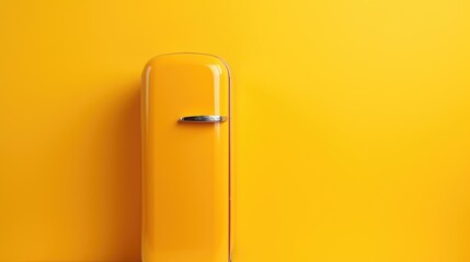 A yellow refrigerator positioned against a yellow wall. Suitable for home decor and interior design projects