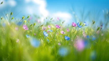 Wild spring flowers with blur effect