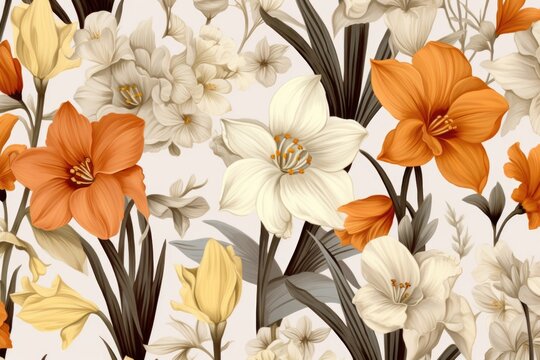 A bunch of white and orange flowers on a white background. Perfect for floral arrangements and spring-themed designs