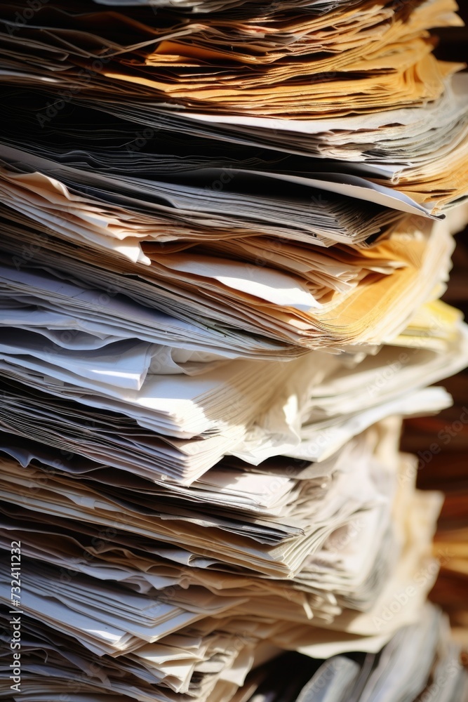 Poster a stack of papers neatly arranged on top of each other. suitable for office, business, or administra
