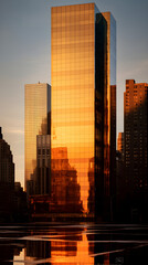 A Majestic Skyscraper Basking in the Sunset’s Glow: A Testament to Modern Architecture