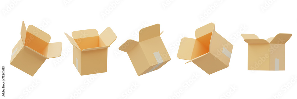 Poster box parcel collection set isolated background 3d rendering